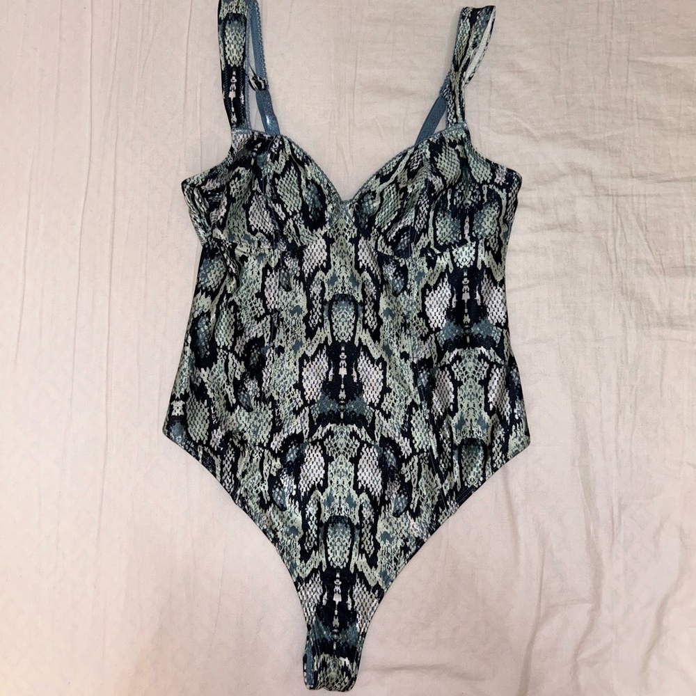 Urban outfitters satin blue snakeskin bodysuit
